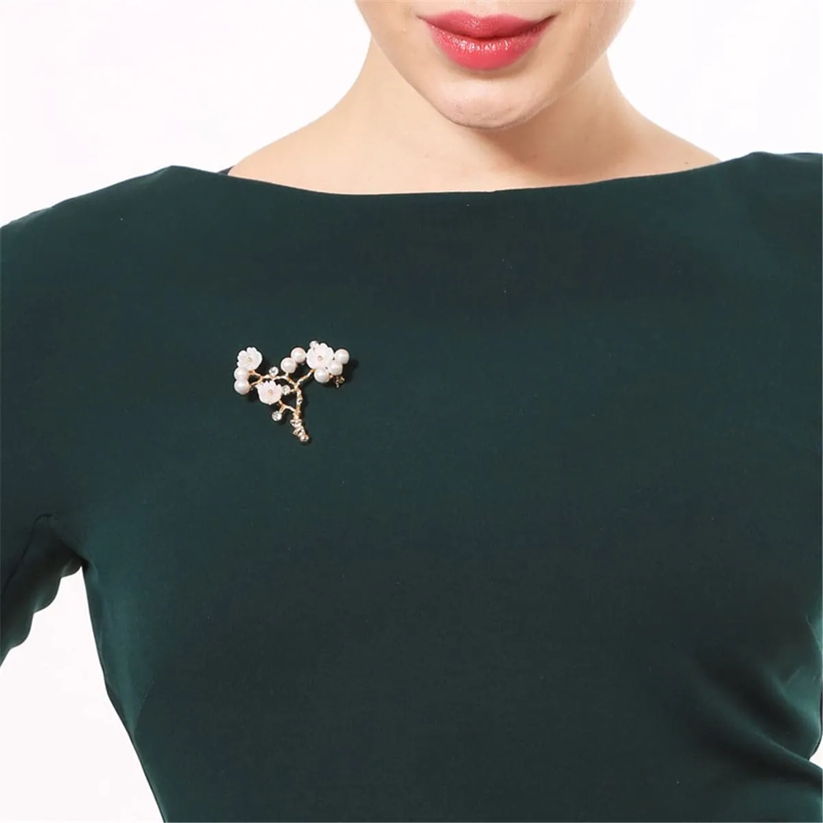 Pearl & Cubic Zirconia Shell 18k Gold-Plated Flower Brooch