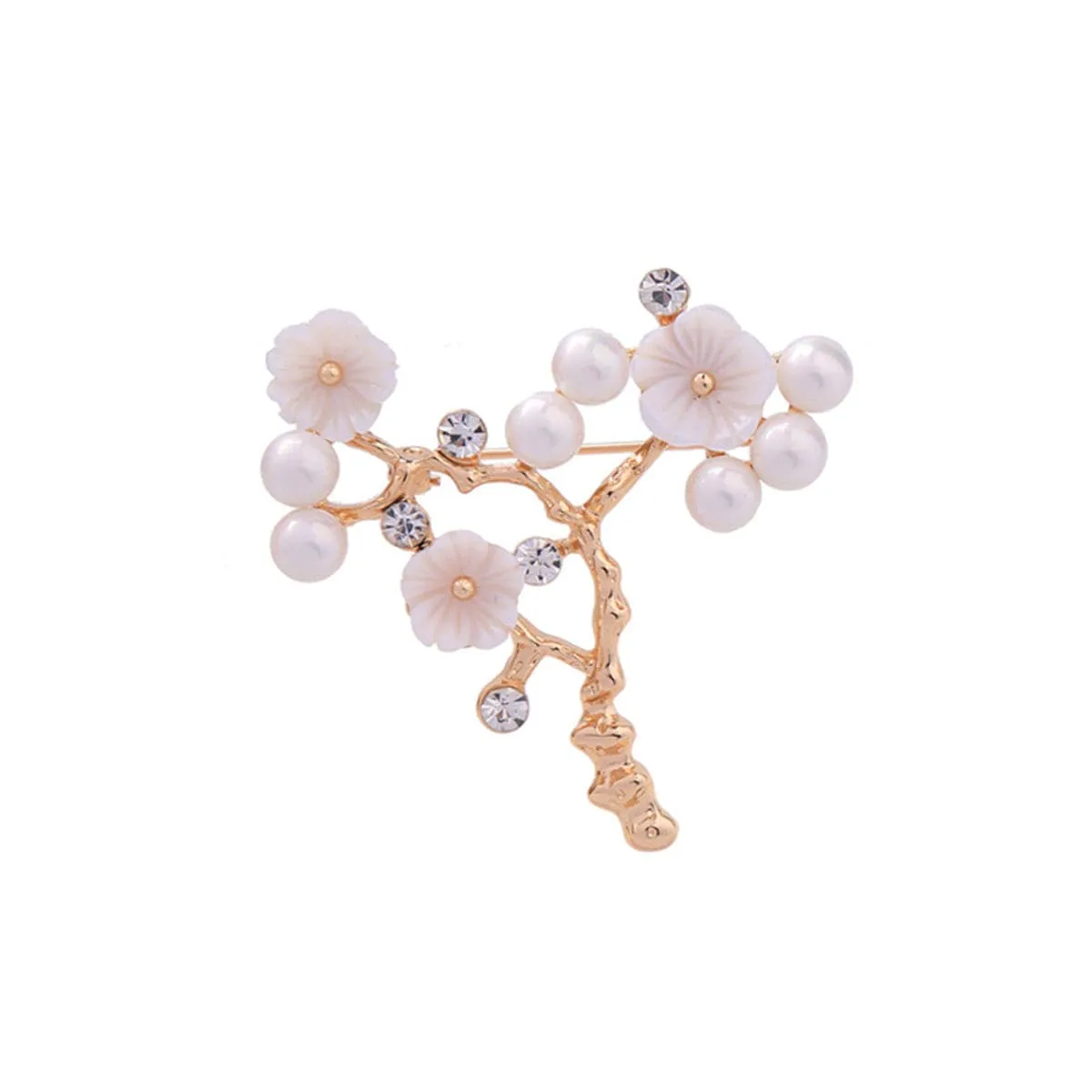 Pearl & Cubic Zirconia Shell 18k Gold-Plated Flower Brooch
