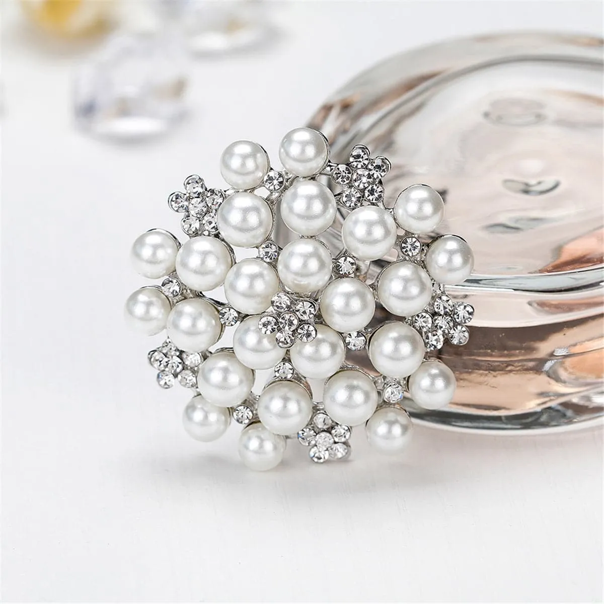 Pearl & Cubic Zirconia Silver-Plated Flower Brooch