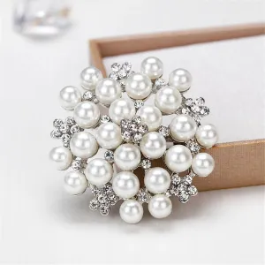 Pearl & Cubic Zirconia Silver-Plated Flower Brooch