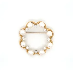 Pearl & Diamond Circle Brooch