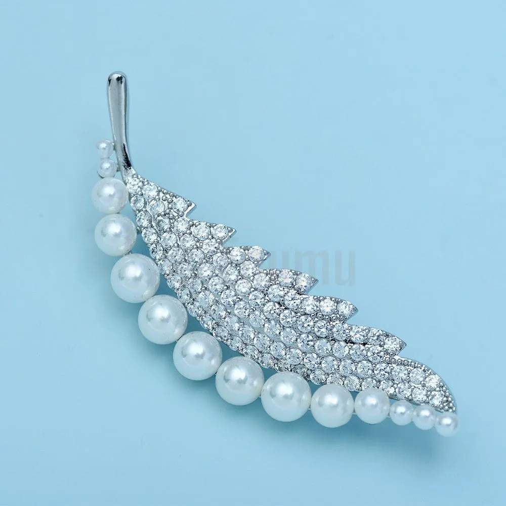 Pearl Leaf Brooch or Saree Pin