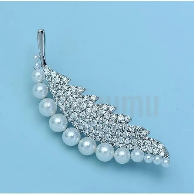 Pearl Leaf Brooch or Saree Pin
