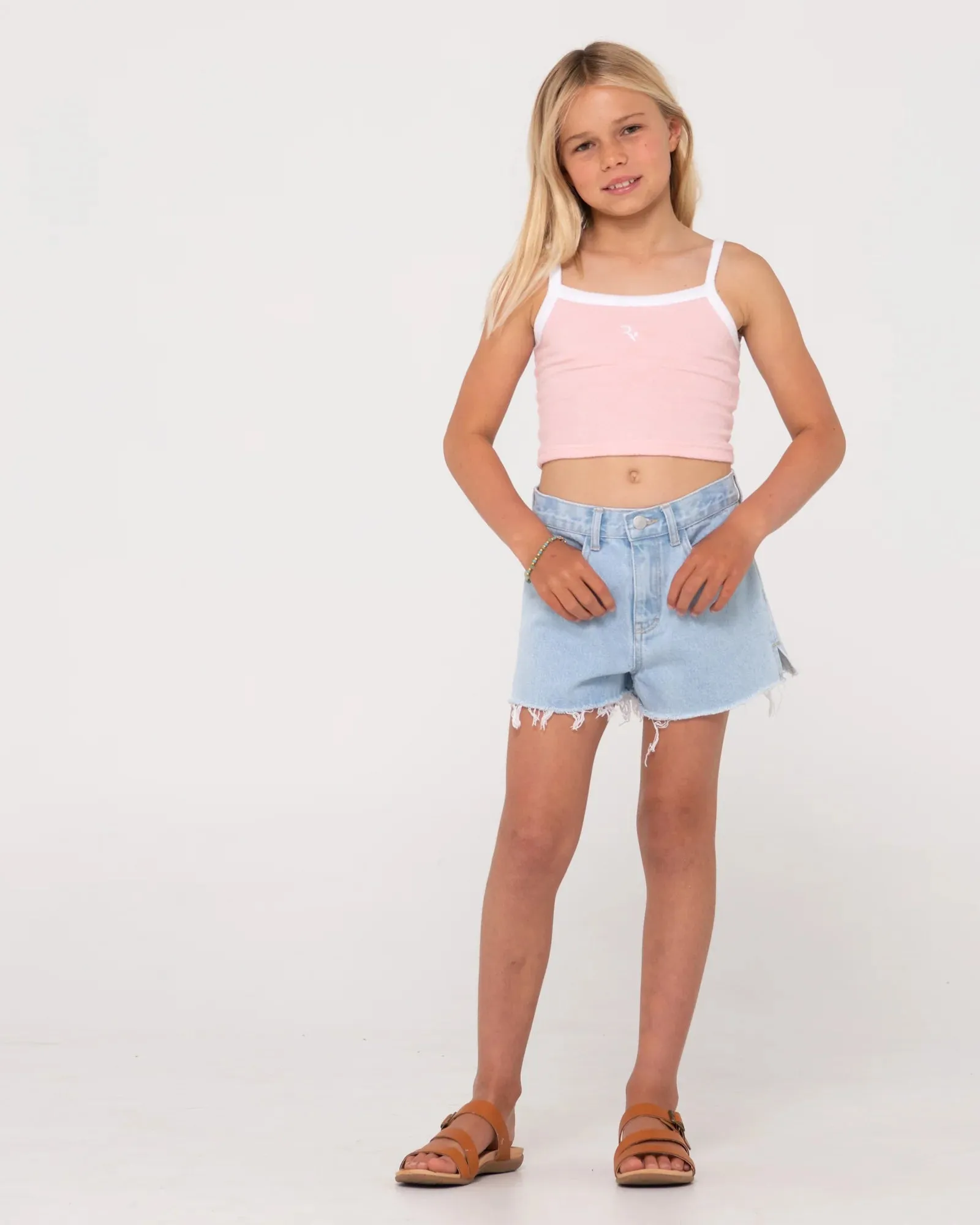 Penny Kick Flare Denim Short Girls - Sky Blue Heather