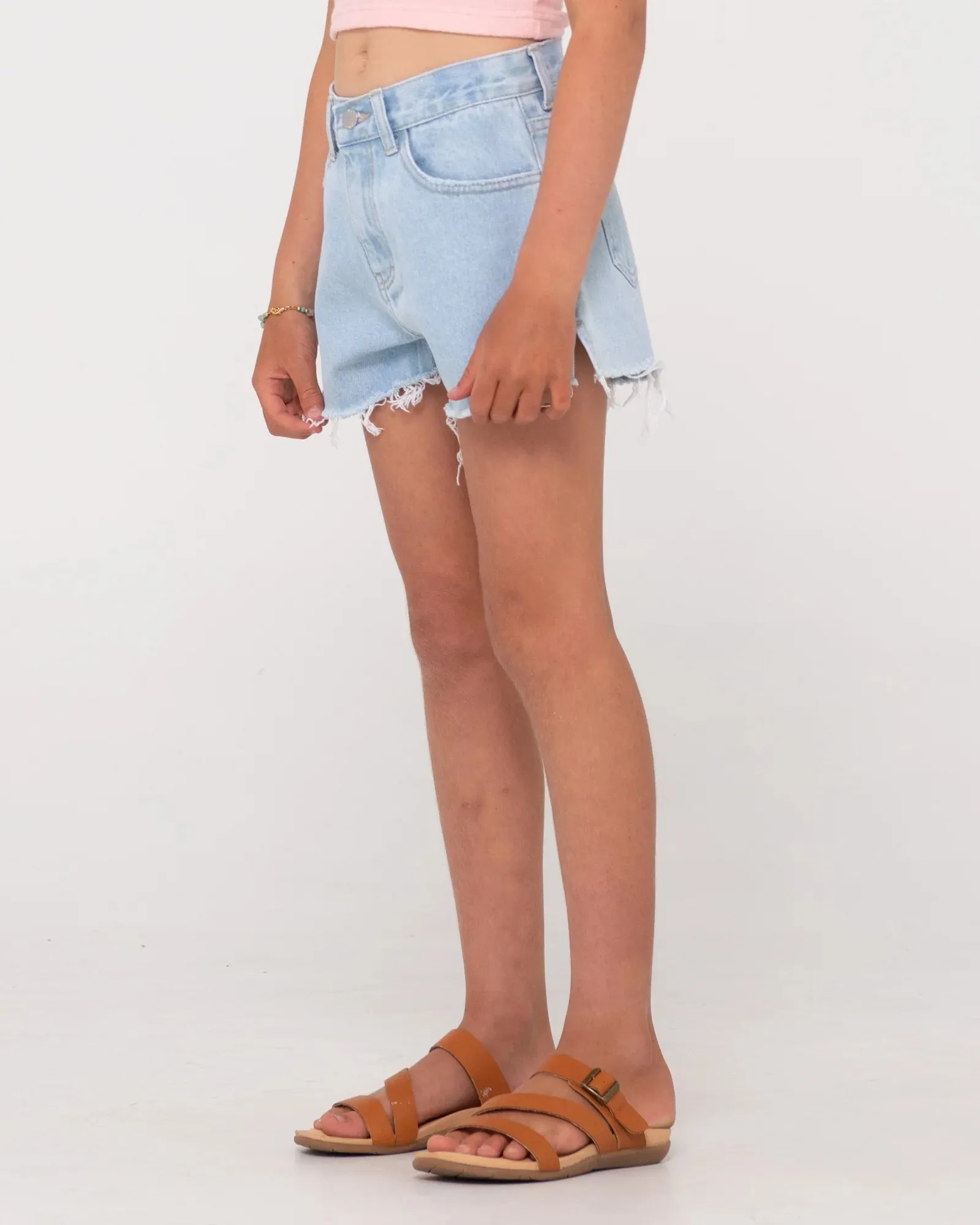 Penny Kick Flare Denim Short Girls - Sky Blue Heather