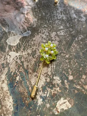 Peridot and Pearls Flower Stick Pin