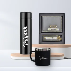 Personalized Temperature Bottle, Stainless Steel Mug & Men's Combo (2 pcs) - Grey