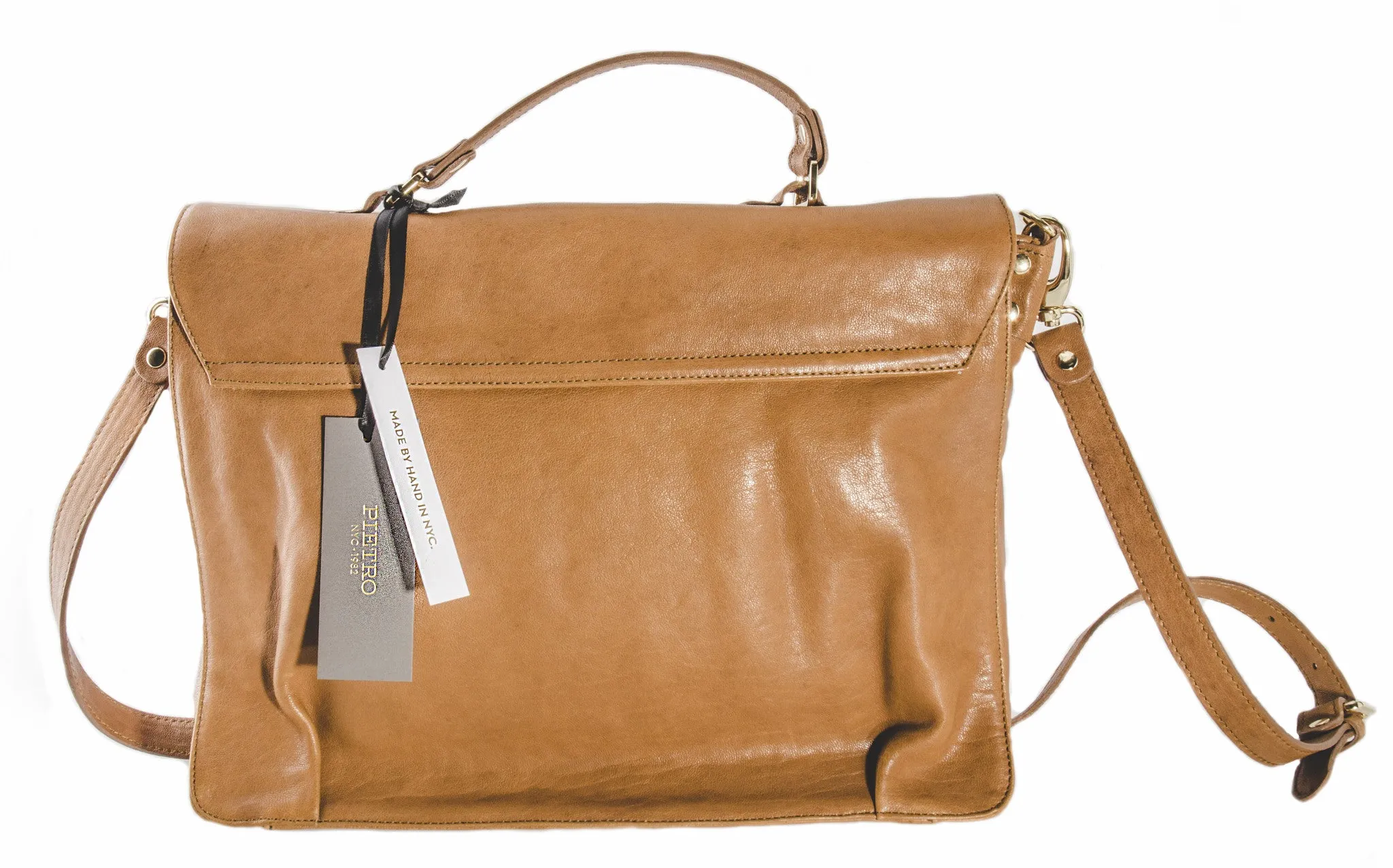 Pietro NYC Tan Lamb Leather Crossbody Messenger Bag