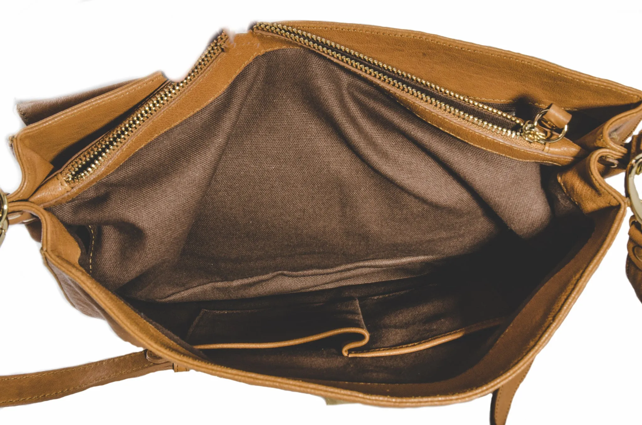 Pietro NYC Tan Lamb Leather Crossbody Messenger Bag