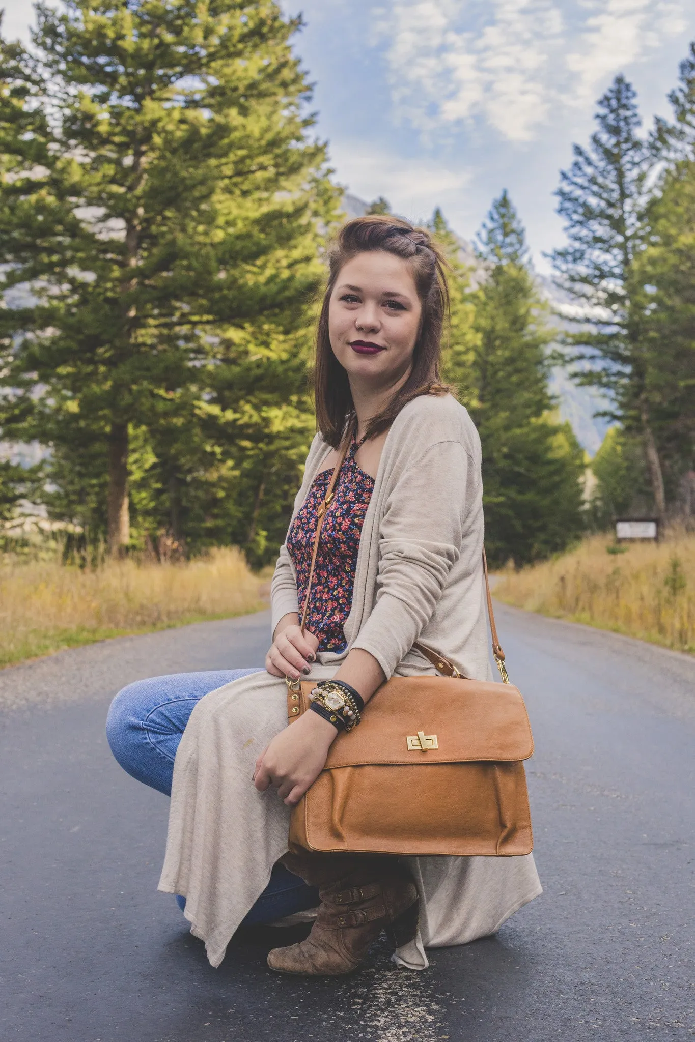 Pietro NYC Tan Lamb Leather Crossbody Messenger Bag