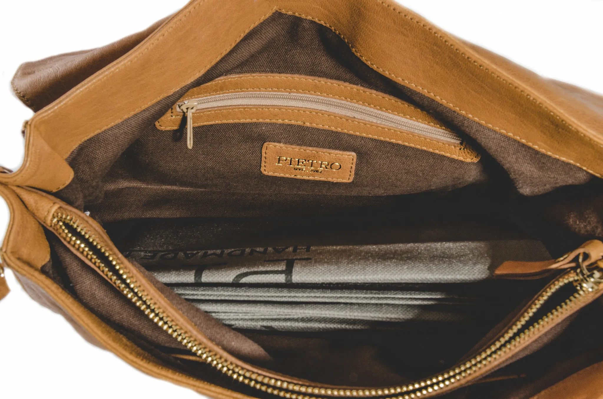 Pietro NYC Tan Lamb Leather Crossbody Messenger Bag