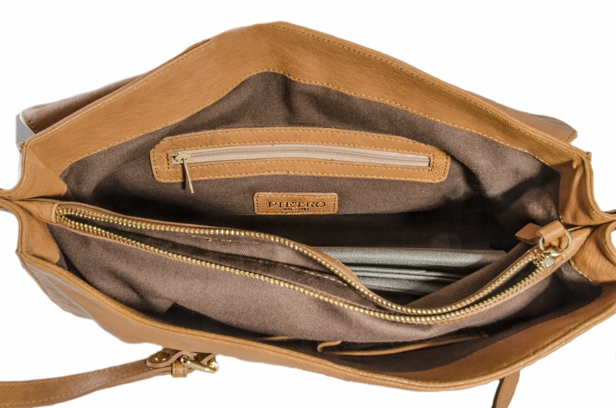 Pietro NYC Tan Lamb Leather Crossbody Messenger Bag