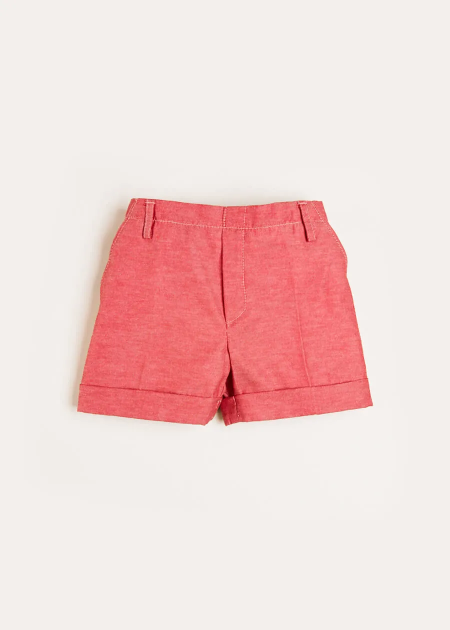 Plain Linen Toddler Shorts in Red (18mths-4yrs)