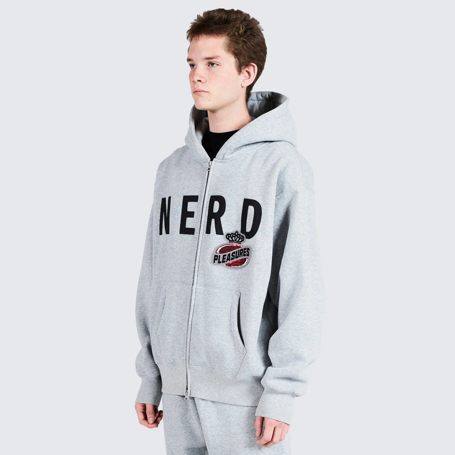 Pleasures Men Nerd Zip Up Hoodie Heather Grey