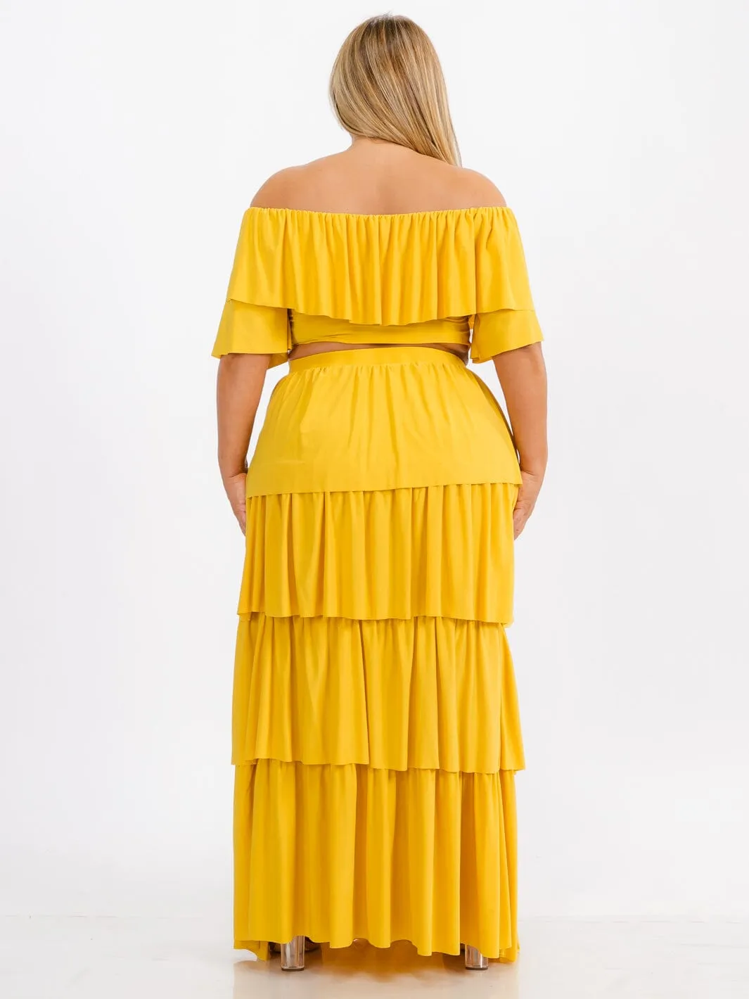 PLUS SIZE OFF SHOULDER TOP & MAXI SKIRT TIERED RUFFLE 2PC. SET
