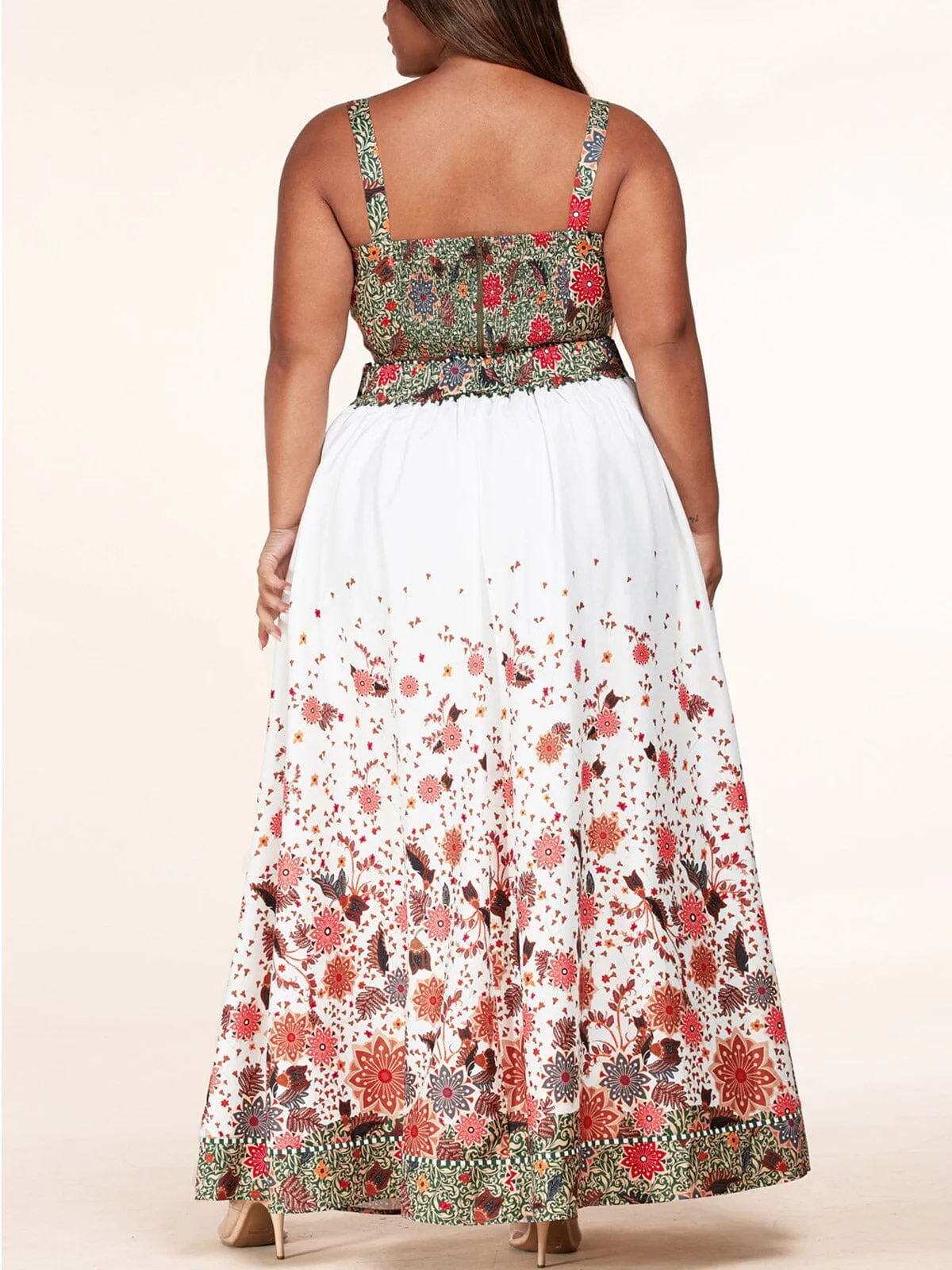PLUS SIZE SLEEVELESS CROP TOP & MAXI SKIRT FLORAL SET