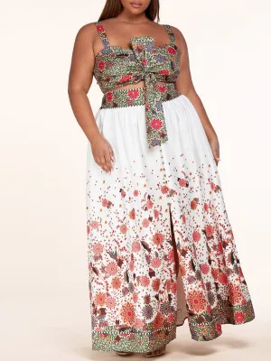PLUS SIZE SLEEVELESS CROP TOP & MAXI SKIRT FLORAL SET