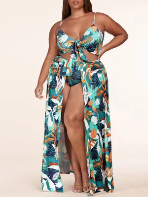 PLUS SIZE SLEEVELESS CROP TOP & MAXI SKIRT FLORAL SET