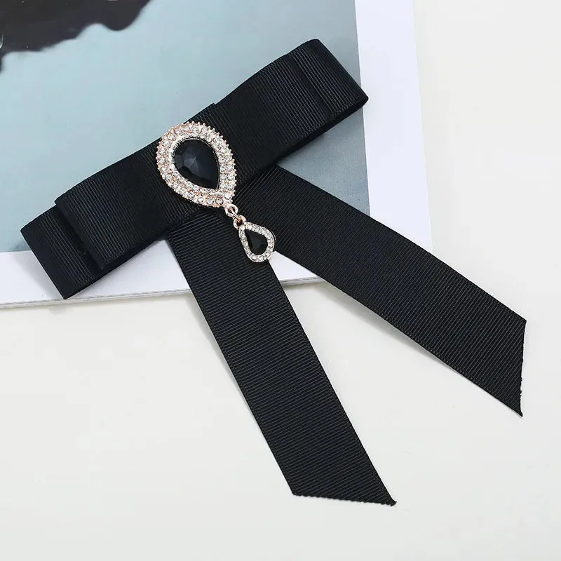 Preppy Style Water Droplets Bow Knot Ribbon Inlay Rhinestones Pearl Women'S Brooches