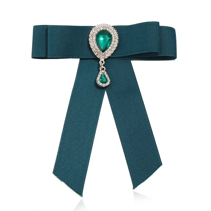Preppy Style Water Droplets Bow Knot Ribbon Inlay Rhinestones Pearl Women'S Brooches