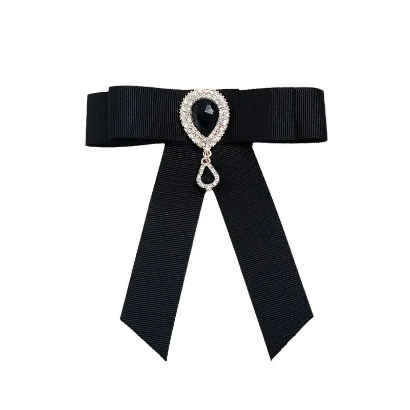 Preppy Style Water Droplets Bow Knot Ribbon Inlay Rhinestones Pearl Women'S Brooches