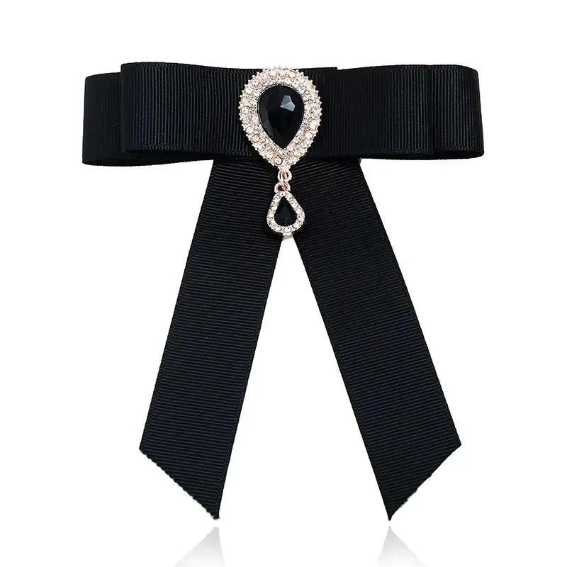 Preppy Style Water Droplets Bow Knot Ribbon Inlay Rhinestones Pearl Women'S Brooches