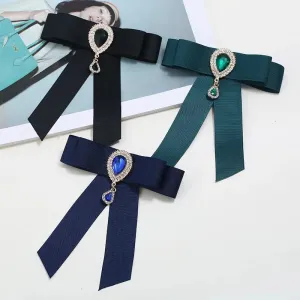 Preppy Style Water Droplets Bow Knot Ribbon Inlay Rhinestones Pearl Women'S Brooches