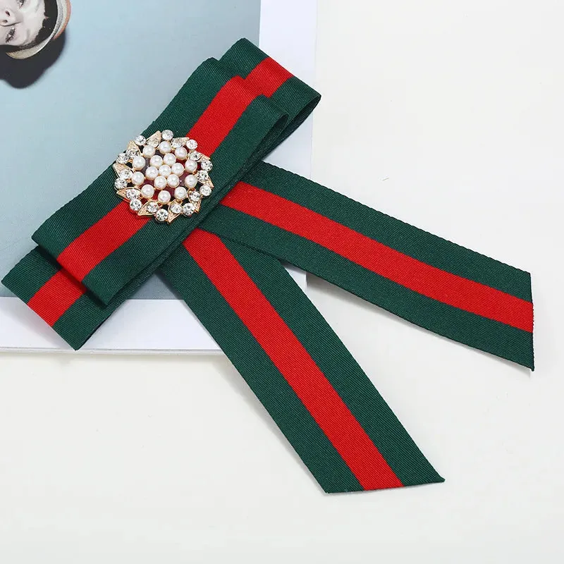 Preppy Style Water Droplets Bow Knot Ribbon Inlay Rhinestones Pearl Women'S Brooches