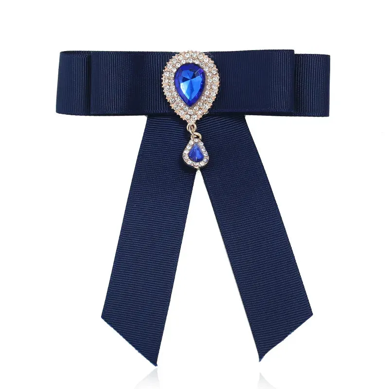 Preppy Style Water Droplets Bow Knot Ribbon Inlay Rhinestones Pearl Women'S Brooches