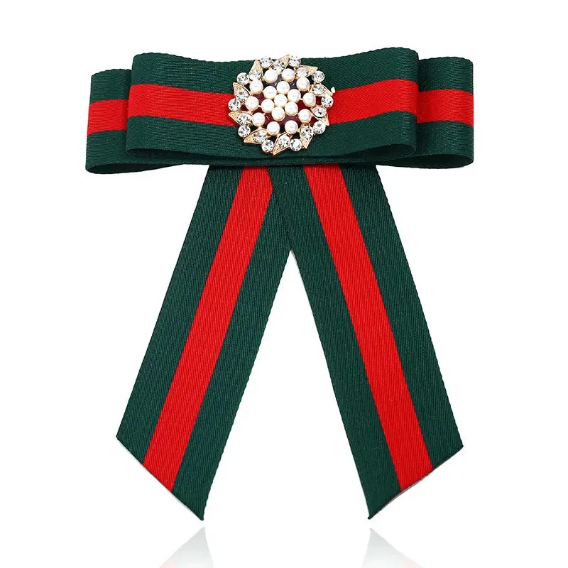 Preppy Style Water Droplets Bow Knot Ribbon Inlay Rhinestones Pearl Women'S Brooches