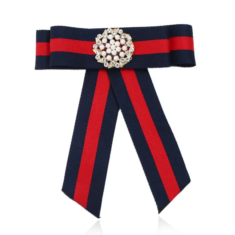 Preppy Style Water Droplets Bow Knot Ribbon Inlay Rhinestones Pearl Women'S Brooches
