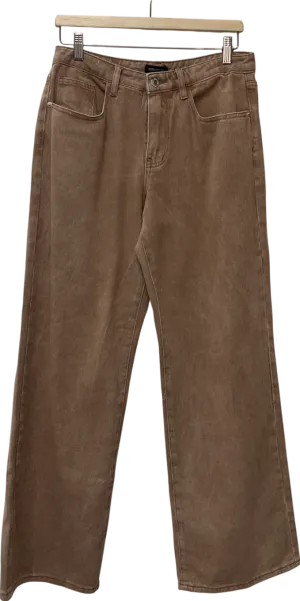PrettyLittleThing Beige Tall Brown Washed Mid Rise Straight Leg Jeans UK 10