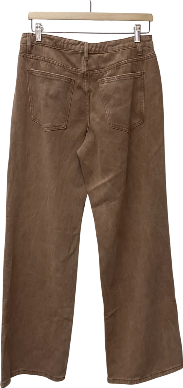PrettyLittleThing Beige Tall Brown Washed Mid Rise Straight Leg Jeans UK 10