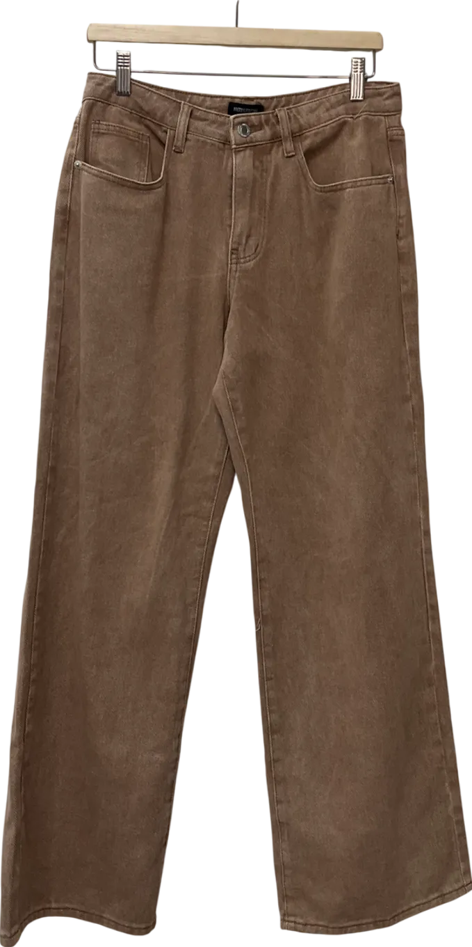 PrettyLittleThing Beige Tall Brown Washed Mid Rise Straight Leg Jeans UK 10