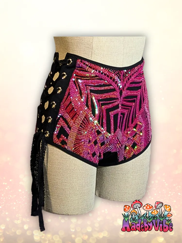 Princess Clementine High Waisted Side Lace Booty Shorts - Ready to Ship