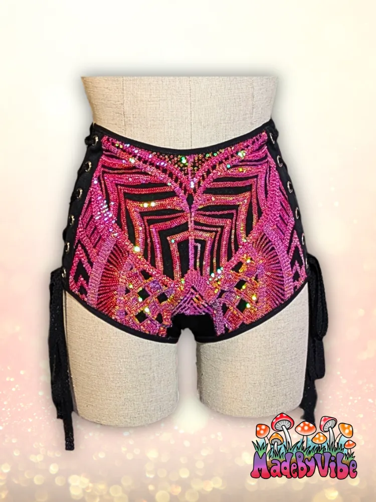 Princess Clementine High Waisted Side Lace Booty Shorts - Ready to Ship