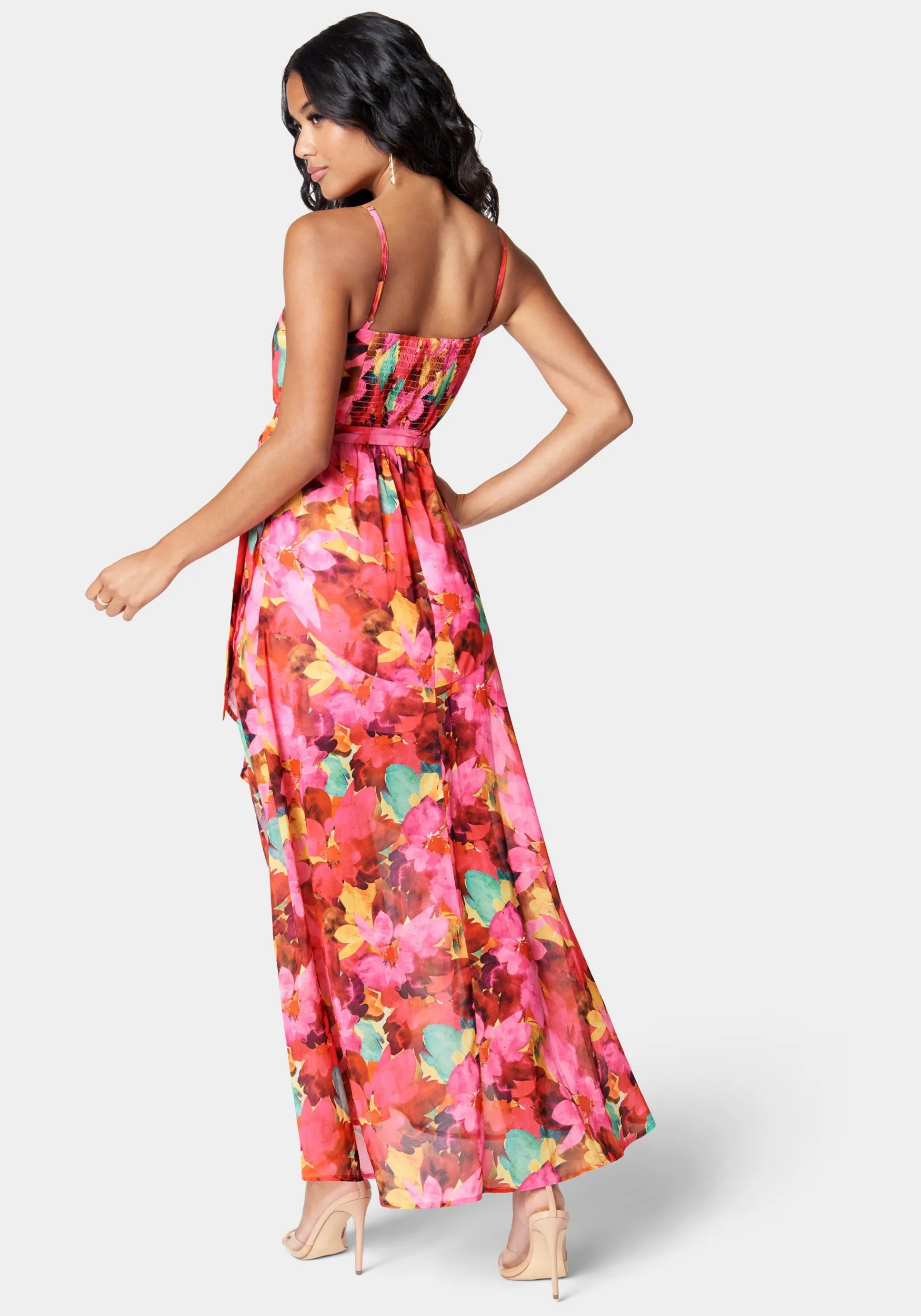 Printed Ruffle Wrap Maxi Dress