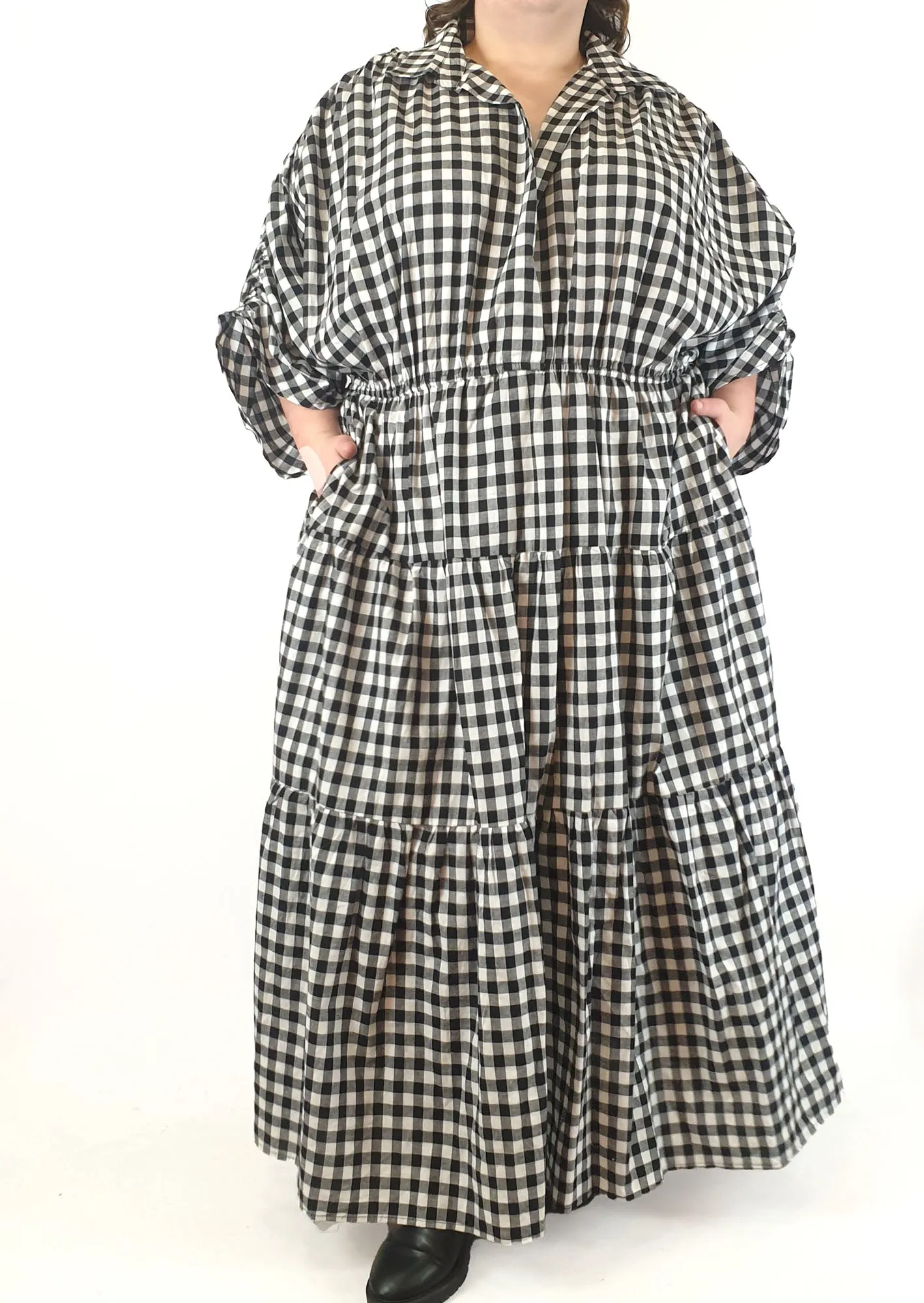 Proud Poppy black and white gingham maxi dress size 28