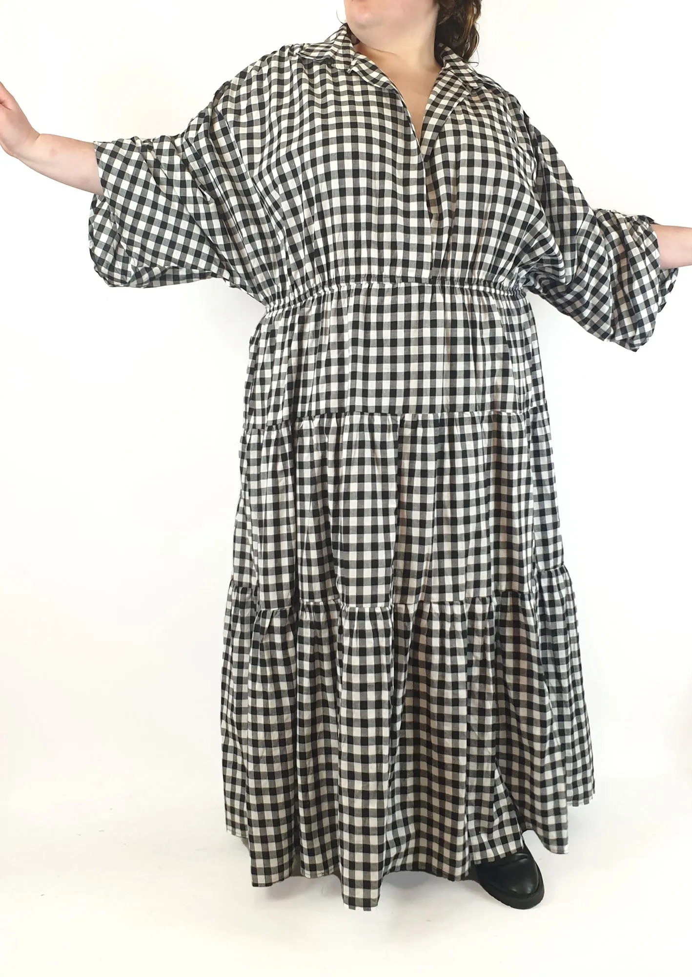 Proud Poppy black and white gingham maxi dress size 28