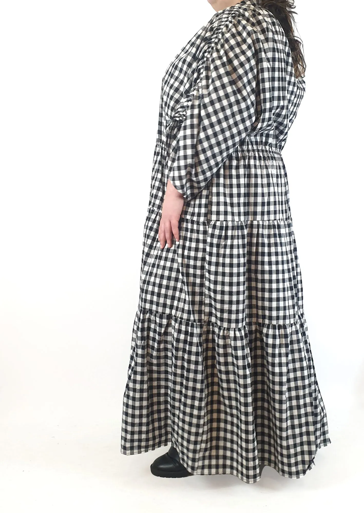 Proud Poppy black and white gingham maxi dress size 28
