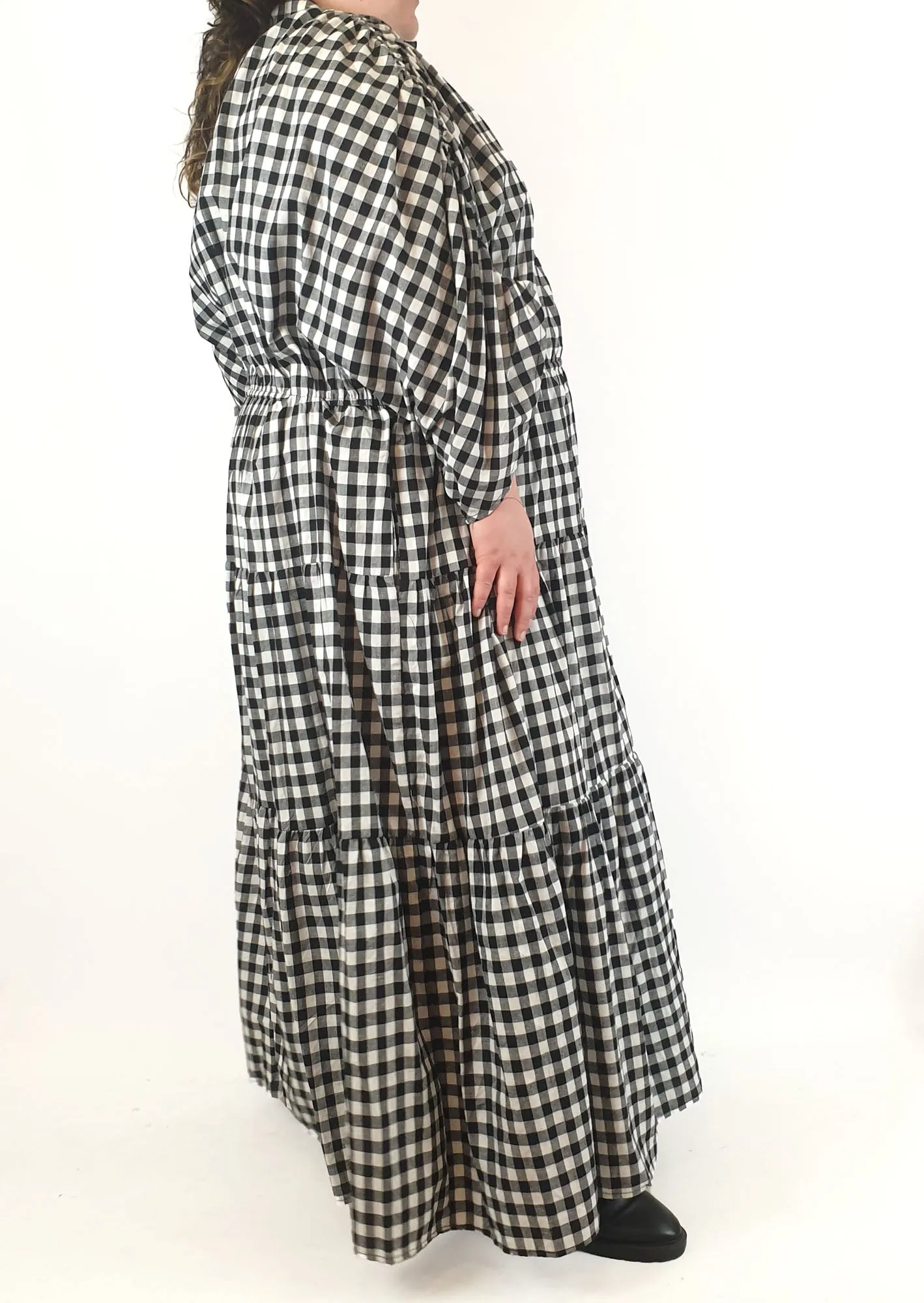 Proud Poppy black and white gingham maxi dress size 28