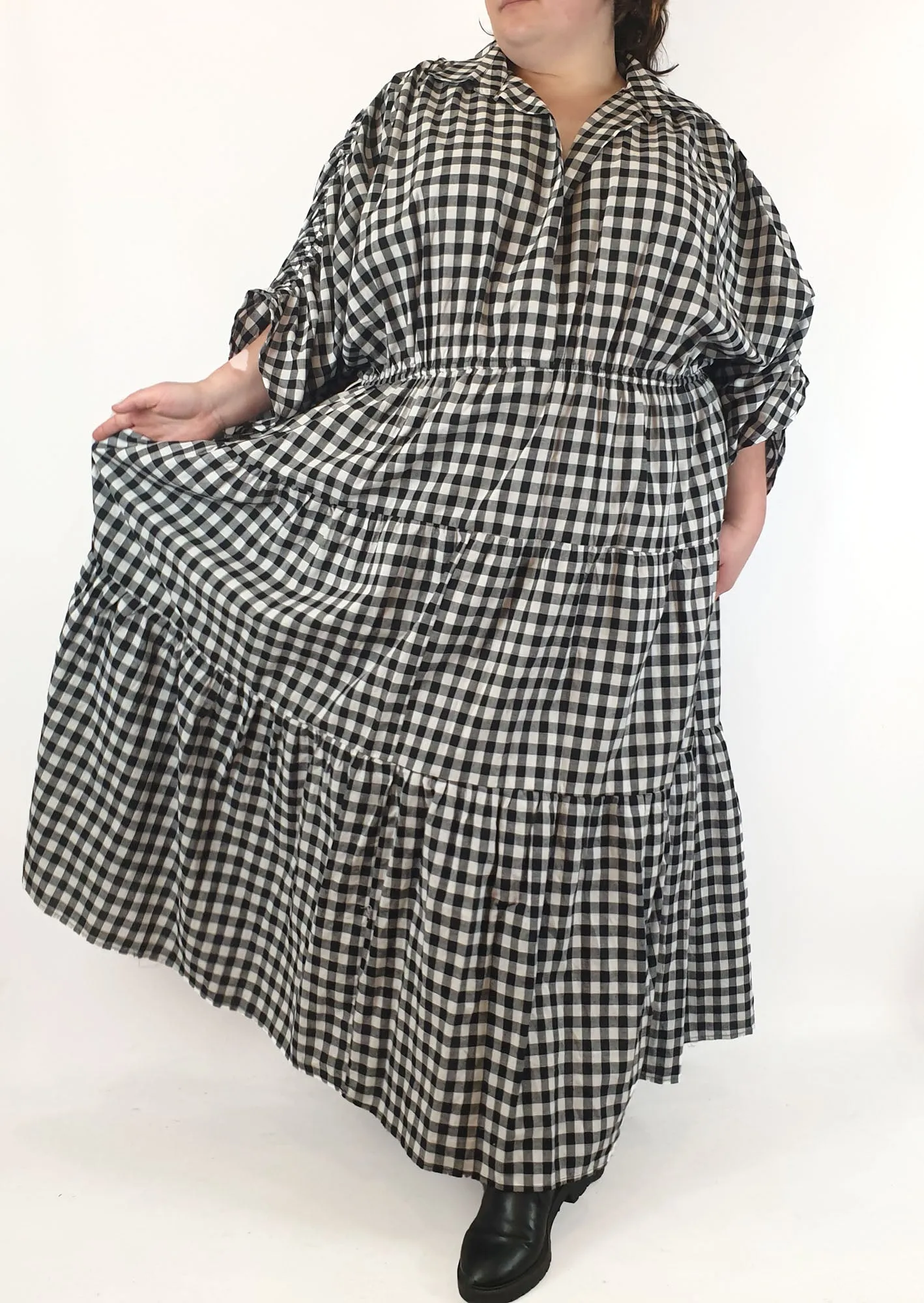 Proud Poppy black and white gingham maxi dress size 28