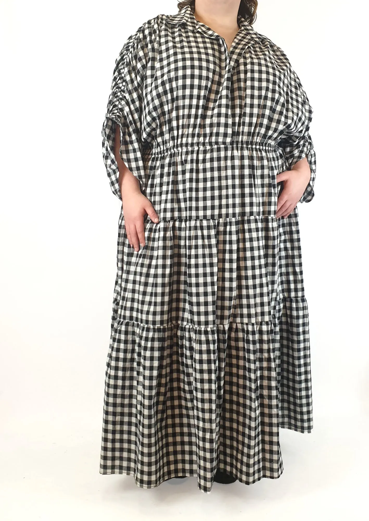 Proud Poppy black and white gingham maxi dress size 28