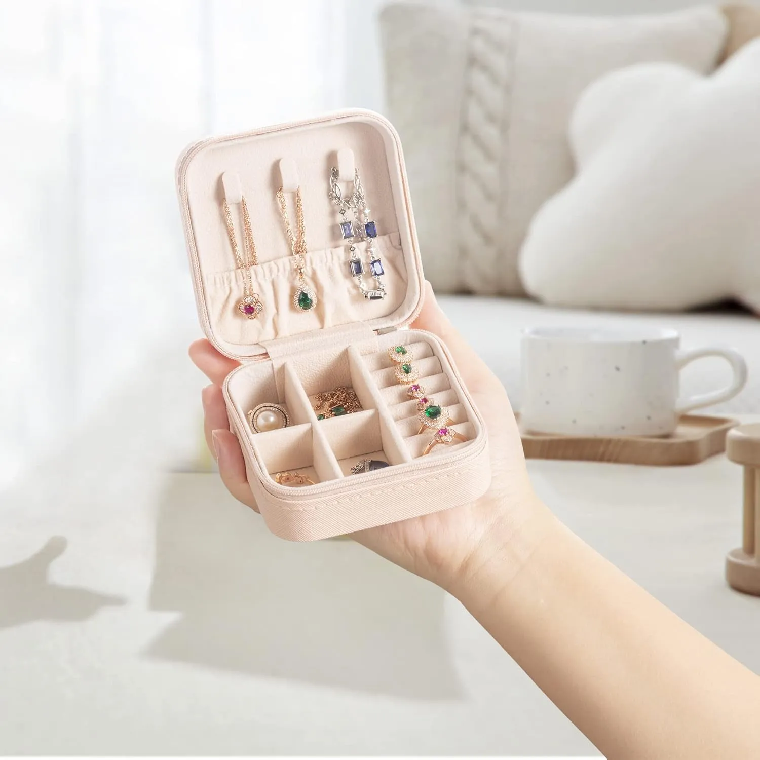 PU Leather Mini Traveling Jewelry Organizer, Pink