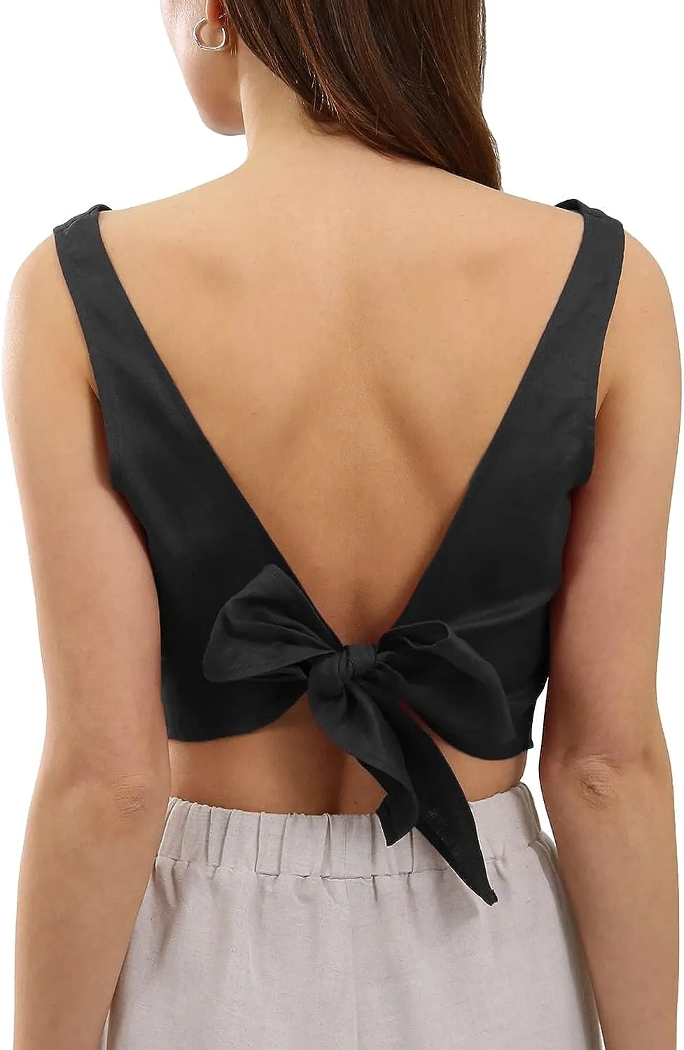 Pure Linen Tie Back Crop Tank Tops