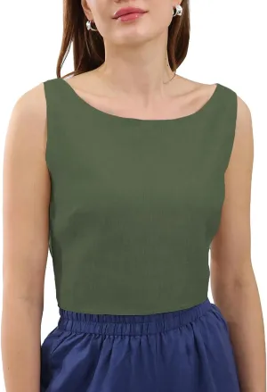 Pure Linen Tie Back Crop Tank Tops