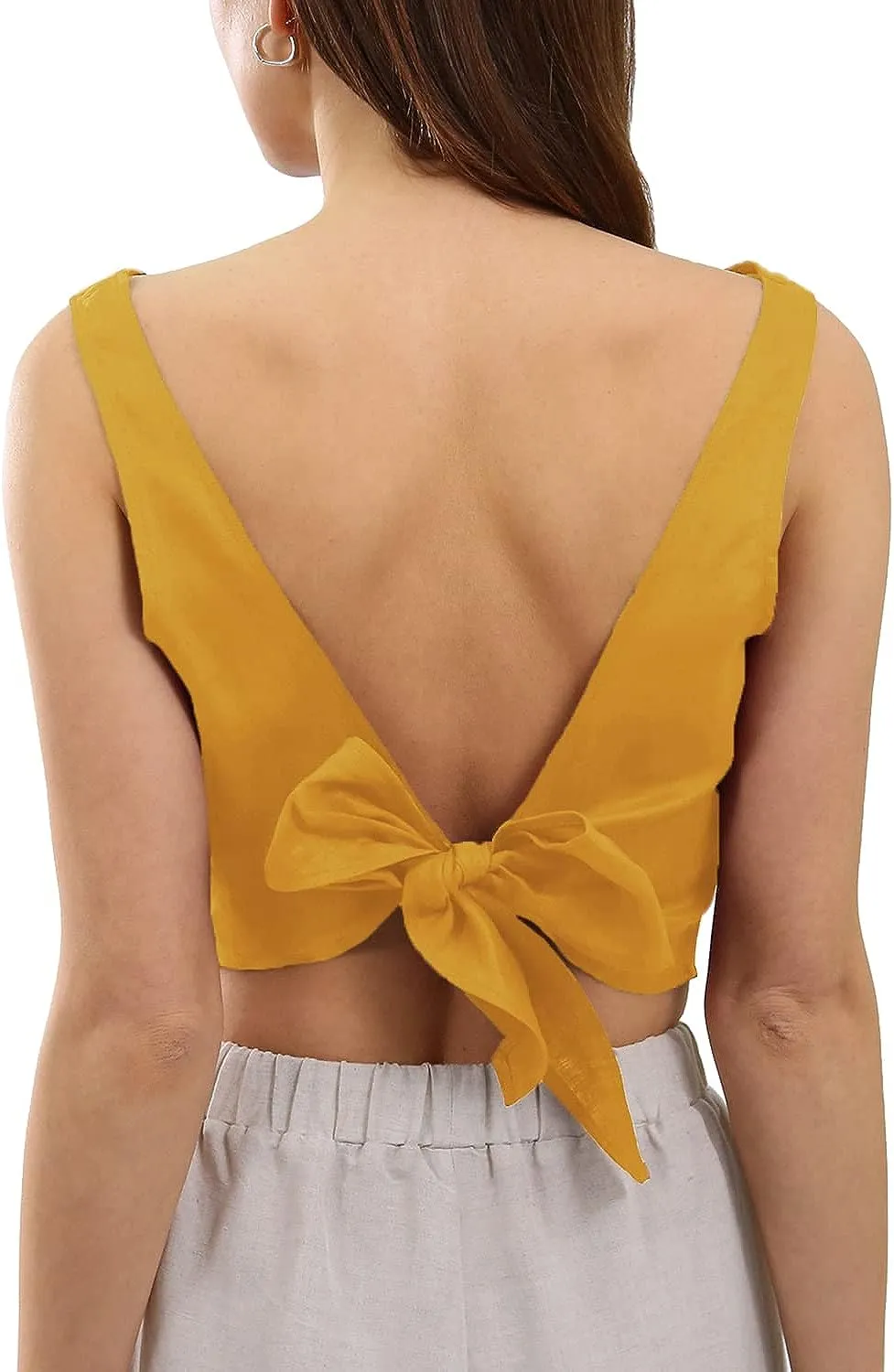 Pure Linen Tie Back Crop Tank Tops