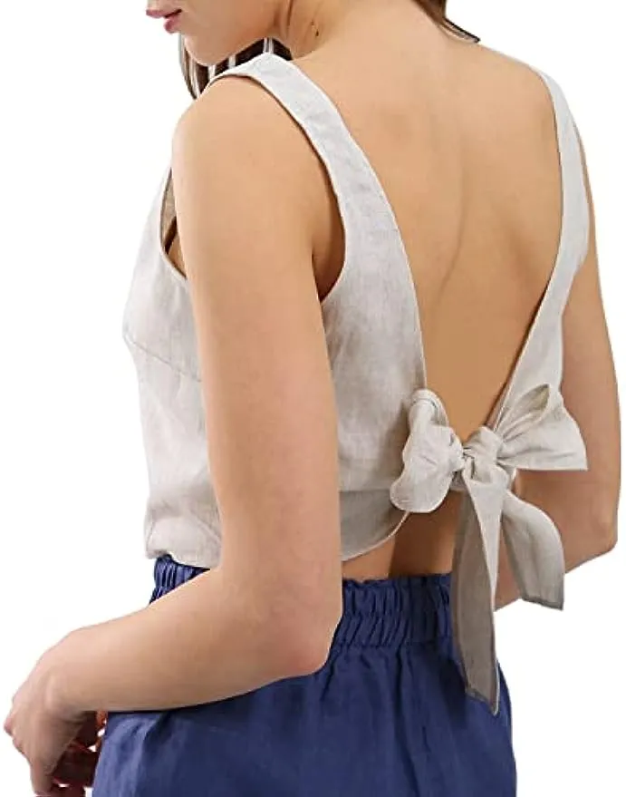 Pure Linen Tie Back Crop Tank Tops