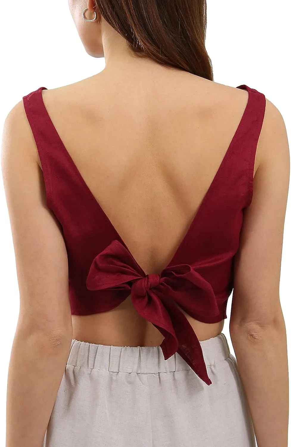 Pure Linen Tie Back Crop Tank Tops