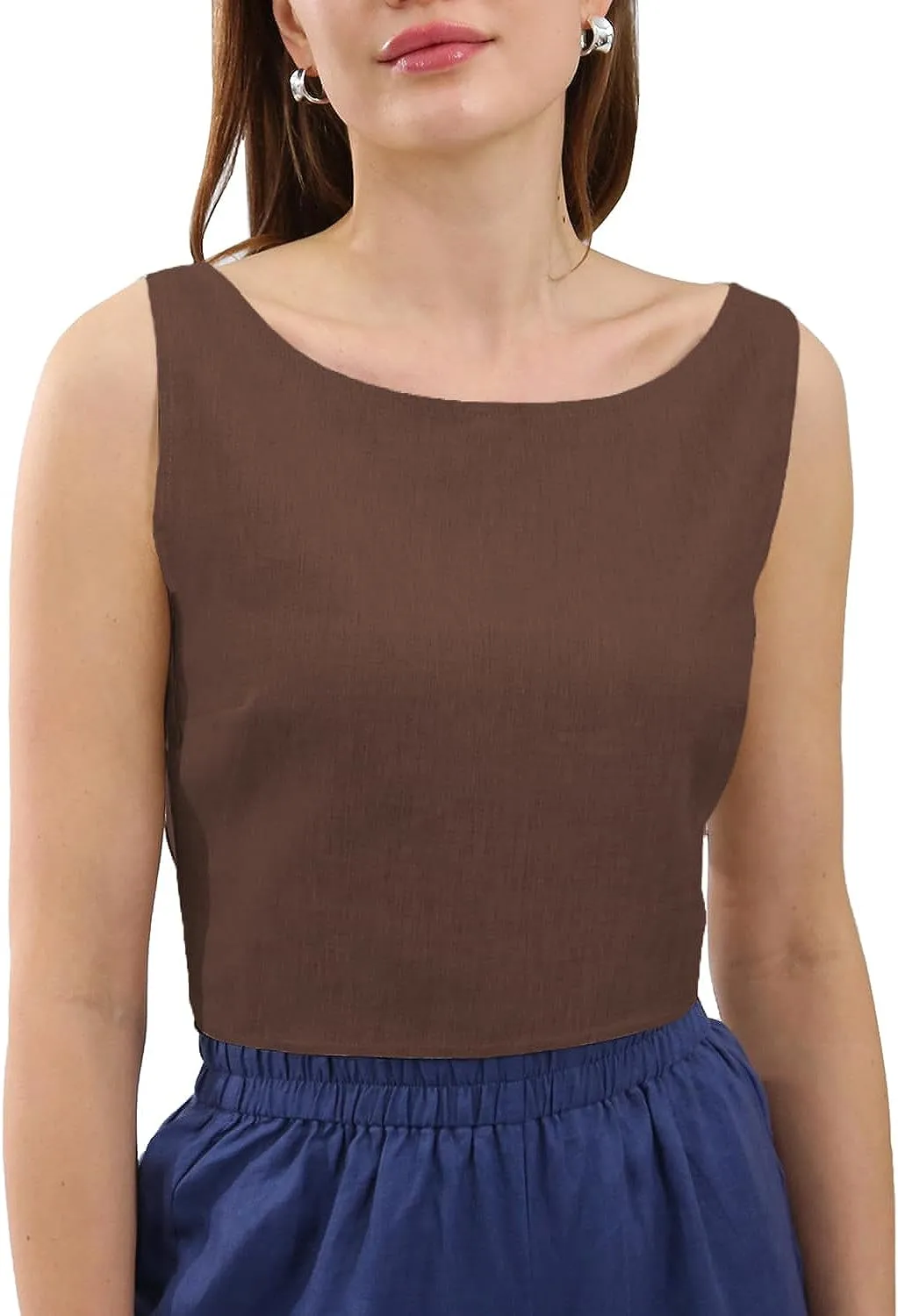 Pure Linen Tie Back Crop Tank Tops